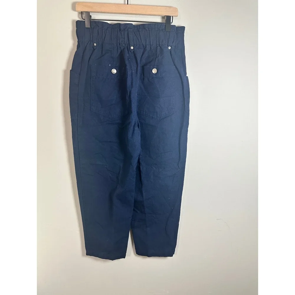 Banana Republic Petite Navy Blue‎ Paperbag Pant High Rise Cotton Linen 6P 862597